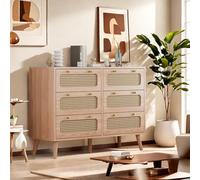 Poeahu Cassettiera con cassetti in rattan, credenza con manici e gambe stabili, comò camera da letto, 100 x 34 x 73 cm, stile bohémien per soggiorno, camera da letto, corridoio, colore legno