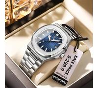 POEDAGAR Orologio da polso da uomo quadrato di lusso impermeabile con data luminosa Orologio da uomo in acciaio inossidabile Orologi sportivi al quarzo da uomo d'affari