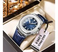 POEDAGAR Top Luxury Square Orologio da uomo Data Orologio da polso da uomo luminoso impermeabile Orologi al quarzo da uomo in pelle di alta qualità + Box Reloj