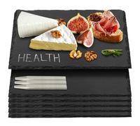 poeland Set di 6 piatti da portata rettangolari in ardesia naturale, con 3 gessetti in pietra ollare, per sushi, feste, regali, carne, antipasti