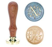 Poemluve Timbro di Ceralacca Lettera A - Z 25mm Sigillo di Cera Retrò Testa in Ottone con Manico in Legno per Chiudere le Buste, biglietti inviti, Confezione Regalo, Abbellimento (Lettera N)