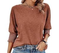 Poemood Tees, Poemood T-shirt con maniche a 3/4, top moda da donna 2025, t-shirt business base girocollo carino, Marrone, L