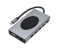 POENVFPO 13 in 1 Tipo C Hub USB C Station di Accoppiamento con Interfaccia Multimedia HD 4K 30Hz VGA USB3.0 RJ45 Pd Memory Card 10W Charge Wireless per Lavoro D'ufficio e Grigio Entertainment (GRAY)