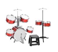 POENVFPO Dynamic Addition Set di Batteria in PVC da 7 Pezzi con Sgabello, Costruzione Ispessita per Principianti, Set di Strumenti Musicali (rosso)