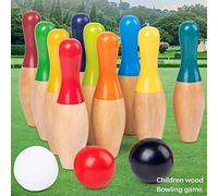 POENVFPO Giochi di Bowling su Prato, Set in Legno per Bambini e Adulti, 10 Birilli e 3 Palline per Divertenti Giochi al Coperto e all'aperto, Borsa in Rete Resistente Inclusa