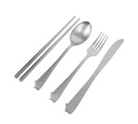 POENVFPO Set di Posate d'argento Vintage con Cucchiaio, Forchetta, Taglierina e Bacchette, Materiali Premium, Borsa Portatile per il Campeggio, Picnic, Viaggio