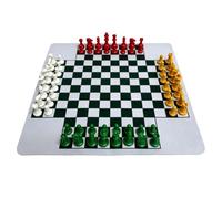 POENVFPO Set di Scacchi per 4 Giocatori, 64 Pezzi degli Scacchi Scacchiera con Tappetino in Gomma da 35 Cm Altezza del Re da 49 Mm con Gioco da Tavolo Portatile da Viaggio per Famiglie (49 mm)