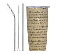 Poesia "Impronte nella sabbia" (5) Tazza da viaggio in acciaio inossidabile con isolamento sottovuoto, coperchio a prova di perdite, isolamento a doppia parete, opzioni di cannuccia e spazzola per l