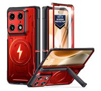Poetic Custodia pieghevole per Motorola Moto Razr, protezione con cerniera, compatibile con MagSafe, pellicola protettiva integrata, robusta e antiurto, con cavalletto, colore: rosso metallizzato