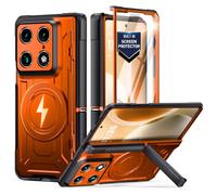 Poetic Custodia pieghevole per Motorola Moto Razr, protezione con cerniera, compatibile con MagSafe, pellicola protettiva integrata, robusta, antiurto, con cavalletto, arancione metallizzato