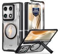 Poetic Custodia pieghevole per Motorola Moto Razr, protezione con cerniera, compatibile con MagSafe, pellicola protettiva integrata, robusta, antiurto, con cavalletto, nero/trasparente