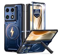 Poetic Custodia pieghevole per Motorola Moto Razr, protezione con cerniera, compatibile con MagSafe, protezione per lo schermo integrata, robusta, antiurto, con cavalletto, blu notte