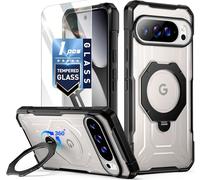 Poetic Custodia protettiva per Pixel 10 Pro XL, di grado militare, a prova di caduta, con anello magnetico girevole a 360°, protezione per lo schermo in vetro temperato, compatibile con MagSafe, nero