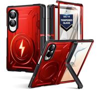 Poetic Custodia protettiva per Samsung Galaxy Z Fold 8, con cerniera, compatibile con MagSafe, pellicola protettiva in vetro temperato, robusta, antiurto, con cavalletto, colore: rosso metallizzato