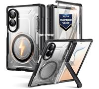 Poetic Custodia protettiva per Samsung Galaxy Z Fold 8, con cerniera, compatibile con MagSafe, pellicola protettiva in vetro temperato, robusta, antiurto, con cavalletto, colore: nero/trasparente