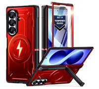 Poetic Custodia protettiva per Samsung Galaxy Z Fold 8 Ultra, con cerniera, compatibile con MagSafe, pellicola protettiva in vetro temperato, robusta, antiurto, con cavalletto, colore: rosso