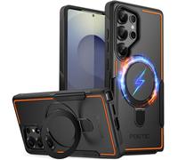 POETIC Neon MagPro Custodia per Samsung Galaxy S25 Ultra 5G, supporto magnetico ad anelli, doppio strato, resistente, antiurto, colore: nero/arancione