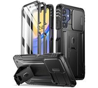 Poetic Revolution - Custodia compatibile con Galaxy A15 5G, copertura per fotocamera scorrevole, robusta e antiurto, di grado militare, con cavalletto e pellicola protettiva integrata, colore nero