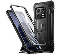 Poetic Revolution - Custodia compatibile con OnePlus 10 Pro 5G, protezione schermo integrata, funziona con ID impronte digitali, custodia protettiva robusta antiurto con cavalletto, nero