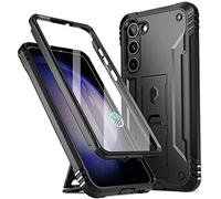Poetic Revolution - Custodia protettiva robusta e antiurto, compatibile con Galaxy S23+ Plus 5G da 6,7 pollici, con cavalletto, protezione schermo integrata, funziona con ID impronte digitali, nero