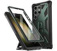 Poetic Spartan - Custodia per Samsung Galaxy S23 Ultra 5G da 6,8 pollici, pellicola protettiva integrata per lo schermo con identificazione delle impronte digitali, robusta e antiurto, con cavalletto, colore: verde metallizzato