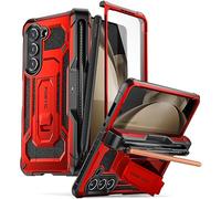 Poetic Spartan - Custodia protettiva per Galaxy Z Fold 5, con supporto a cerniera, compatibile con penne Fold 3/4 e 5 S, con portapenne, pellicola protettiva, colore: rosso metallizzato