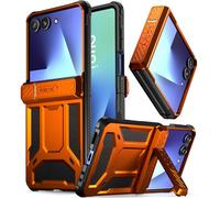 Poetic Spartan - Custodia protettiva per Samsung Galaxy Z Flip 7, con cavalletto, protezione con cerniere, resistente agli urti e resistente agli urti da 6,1 m, colore: arancione metallizzato