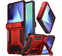 Poetic Spartan - Custodia protettiva per Samsung Galaxy Z Flip 7, con cavalletto, protezione con cerniere, resistente agli urti, 5,1 m, resistente agli urti, colore: rosso metallizzato