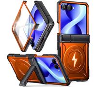 Poetic Spartan - Custodia protettiva per Samsung Galaxy Z Flip 8, con cerniera, compatibile con MagSafe, pellicola protettiva in vetro temperato, robusta, antiurto, con cavalletto, colore: arancione