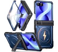 Poetic Spartan - Custodia protettiva per Samsung Galaxy Z Flip 8, con cerniera, compatibile con MagSafe, pellicola protettiva in vetro temperato, robusta, antiurto, con cavalletto, colore: blu notte