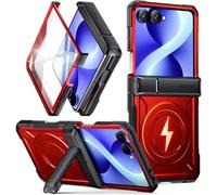 Poetic Spartan - Custodia protettiva per Samsung Galaxy Z Flip 8, con cerniera, compatibile con MagSafe, pellicola protettiva in vetro temperato, robusta, antiurto, con cavalletto, colore: rosso