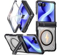 Poetic Spartan - Custodia protettiva per Samsung Galaxy Z Flip 8, con cerniera, compatibile con MagSafe, pellicola protettiva in vetro temperato, robusta, antiurto, con cavalletto, colore: nero