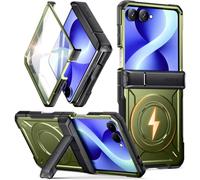 Poetic Spartan - Custodia protettiva per Samsung Galaxy Z Flip 8, con cerniera, compatibile con MagSafe, pellicola protettiva in vetro temperato, robusta, antiurto, con cavalletto, colore: verde