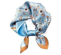 PoeticEHome Sciarpa da collo in 100% seta di gelso, 53,3 x 53,3 cm, piccola sciarpa quadrata da donna, confezione regalo, S1 - Fiori incantevoli cielo blu, 21"x21" (53x53cm)