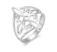 Poevic Anello da donna con nodo da stregoneria, in acciaio inossidabile, stile geometrico, amuleto celtico, anello con nodo celtico, elegante e chic, anello con nodo celtico irlandese, gioielli