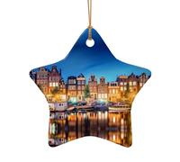 Poezjzw Amsterdam Night View Pattern Natale a forma di stella ornamenti in ceramica albero di Natale appeso decorazione della casa riunioni souvenir