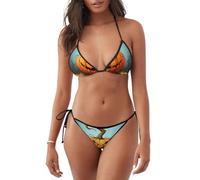 POEZJZW Angry Pumpkin Immagini Bikini Set per le Donne Cravatta Triangolo Laterale Stringa Sexy Costume Da Bagno Bikini Costume Da Bagno Tow Pezzo, Nero , S