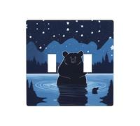 Poezjzw Bear Bathing Under The Stars Pattern decorativo interruttore luce copre 2 gang piastra da parete doppia interruttore interruttore copertura 11,4 x 11,4 cm