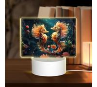 POEZJZW Bella coppia di cavallucci marini modello rettangolo acrilico luce notturna con cavo USB regolabile 3 colori per ristorante bar cafe