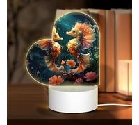 POEZJZW Bella Seahorse Coppia Modello Cuore Forma Acrilico Luce Notturna con Cavo USB Regolabile 3 Colori per Ristorante Bar Cafe
