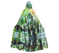 POEZJZW Bicorn Dinosaur Pattern Full Length Cappuccio Vestaglia Mantello Lungo Mantello Halloween Cosplay Costume con cappuccio Mantello Unisex
