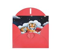 POEZJZW Biglietti di Natale in carta perlata con cuccioli di tigre tra le nuvole, con buste rosse, biglietti di ringraziamento, matrimonio, San Valentino, 10 pezzi