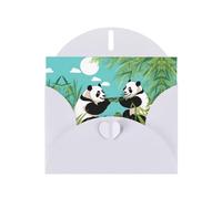 POEZJZW Biglietti di Natale in carta perlata con due graziosi panda grandi, con buste bianche, biglietti di ringraziamento, matrimonio, San Valentino, 10 pezzi