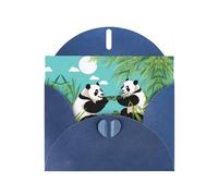 POEZJZW Biglietti di Natale in carta perlata con due graziosi panda grandi, con buste blu, biglietti di ringraziamento, matrimonio, San Valentino, 10 pezzi