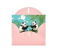 POEZJZW Biglietti di Natale in carta perlata con due graziosi panda grandi, con buste rosa, biglietti di ringraziamento, matrimonio, San Valentino, 10 pezzi