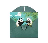 POEZJZW Biglietti di Natale in carta perlata con due graziosi panda grandi, con buste verde scuro, biglietti di ringraziamento, matrimonio, San Valentino, 10 pezzi