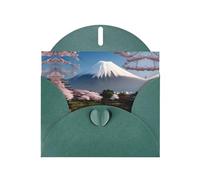 POEZJZW Biglietti di Natale in carta perlata del Monte Fuji all'inizio della primavera, con buste verde scuro, biglietti di ringraziamento, matrimonio, San Valentino, 10 pezzi
