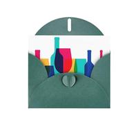 POEZJZW Biglietto di auguri bianco con bicchieri da cocktail e bottiglie di vino, in carta perlata, adatto per feste di compleanno e matrimoni, con busta verde scuro