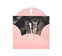 POEZJZW Biglietto di auguri bianco con due simpatici cavalli, in carta perlata, adatto per feste di compleanno e matrimoni, con busta rosa