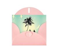 POEZJZW Biglietto di auguri bianco con motivo di coppia sposata che cammina sulla spiaggia con carta perlata, adatto per feste di compleanno e matrimoni, con busta rosa